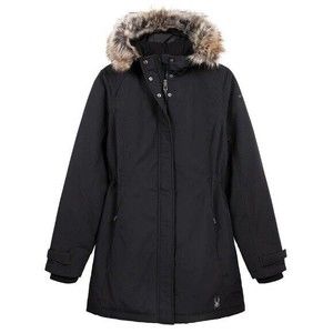 Spyder Women's Fur Trim Black Long Explorer Parka Outdoors Size L